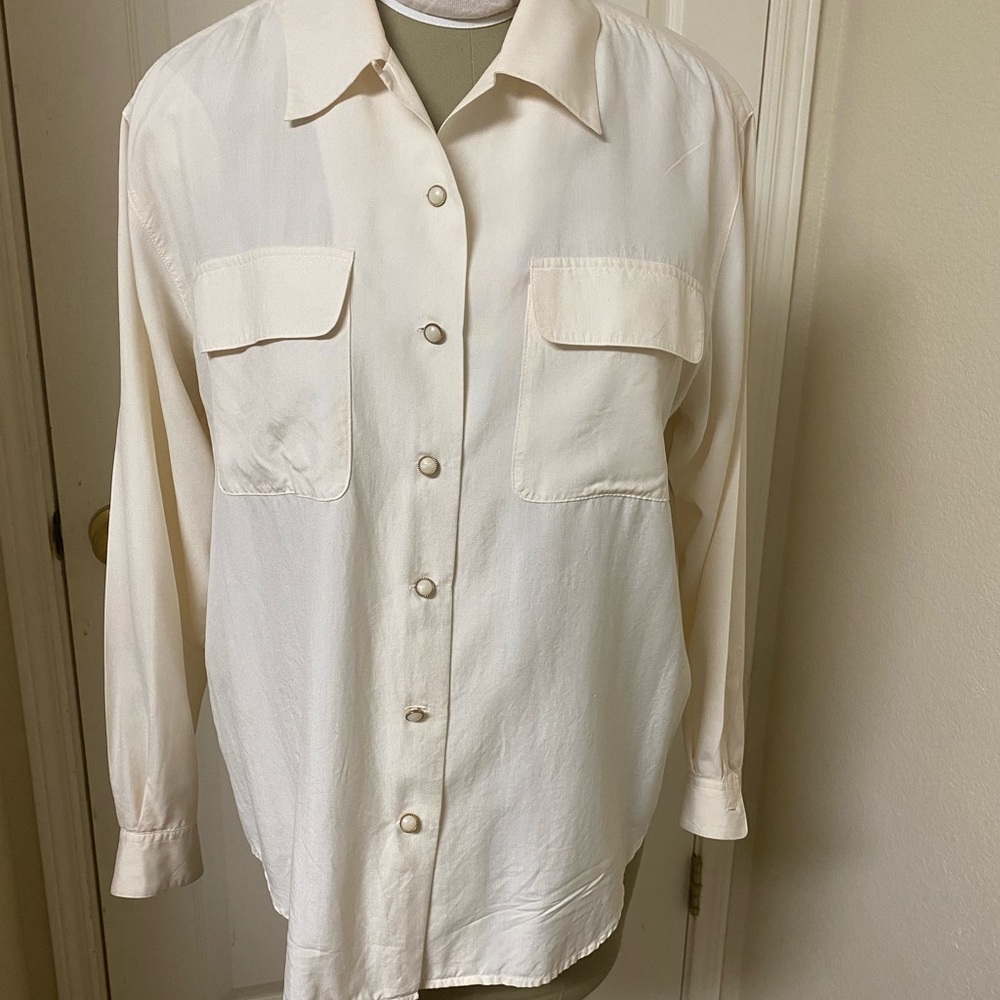 Women's 100% silk Cream Button-Up Blouse
